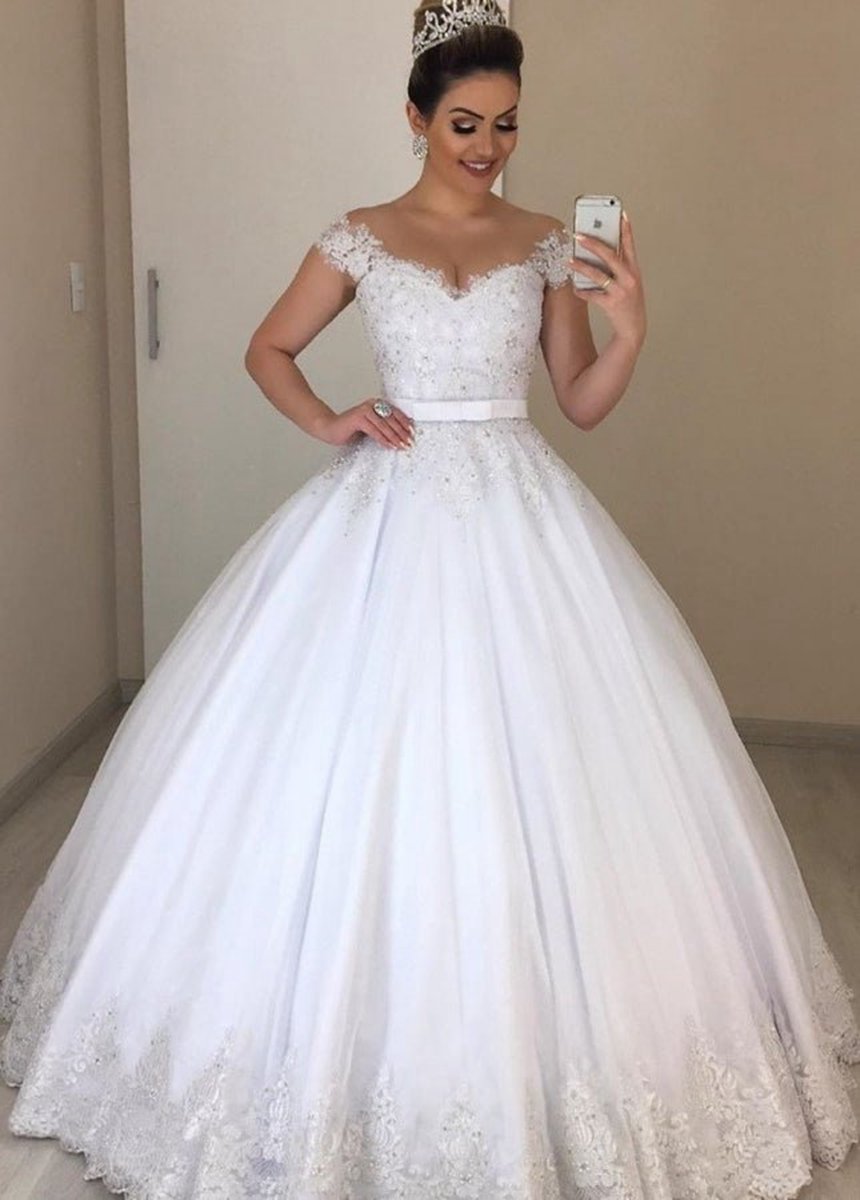 Luxurious Beading Appliques Off-the-Shoulder Tulle Wedding Dresses