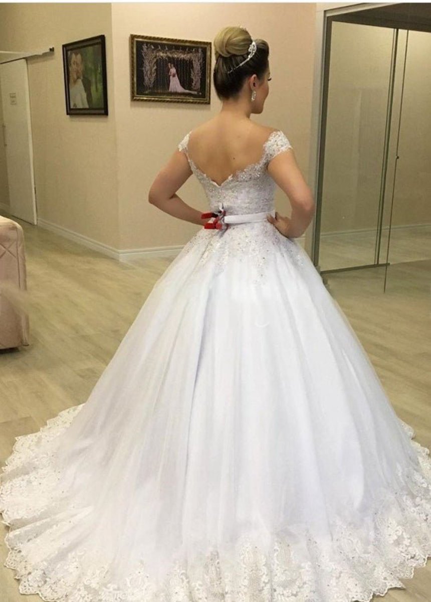 Luxurious Beading Appliques Off-the-Shoulder Tulle Wedding Dresses