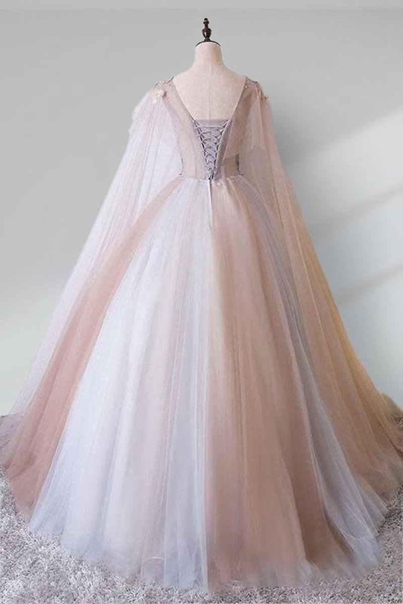 A-line Tulle Khaki Embroidery Appliqued Long Dresses
