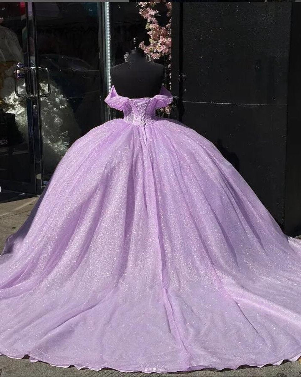 Glitter Off the Shoulder Ball Gown Quinceanera Dresses