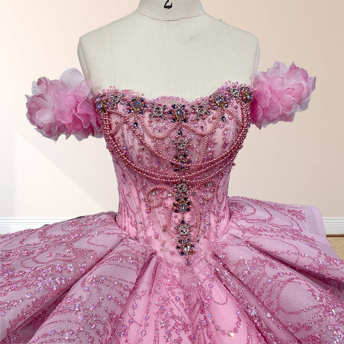 Quinceanera Dresses with Sequins Off the Shoulder Chapel Train