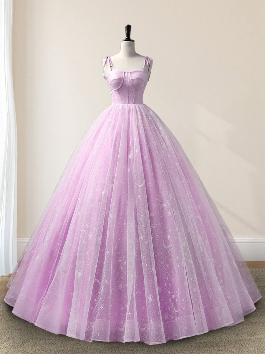 A-line Tulle Long Sleeveless Quinceanera Dresses
