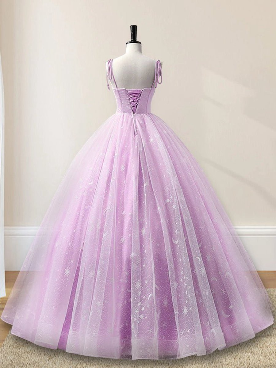 A-line Tulle Long Sleeveless Quinceanera Dresses