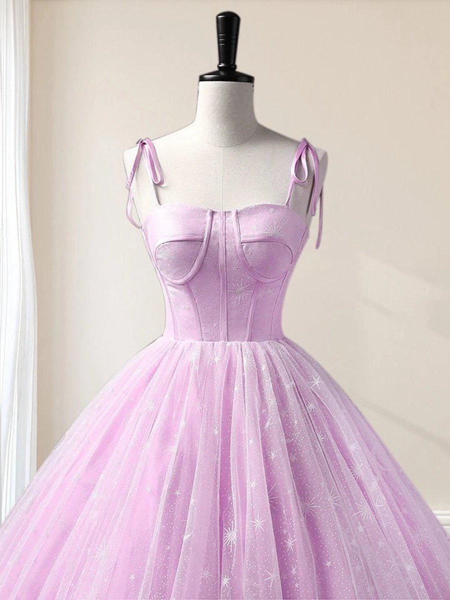 A-line Tulle Long Sleeveless Quinceanera Dresses
