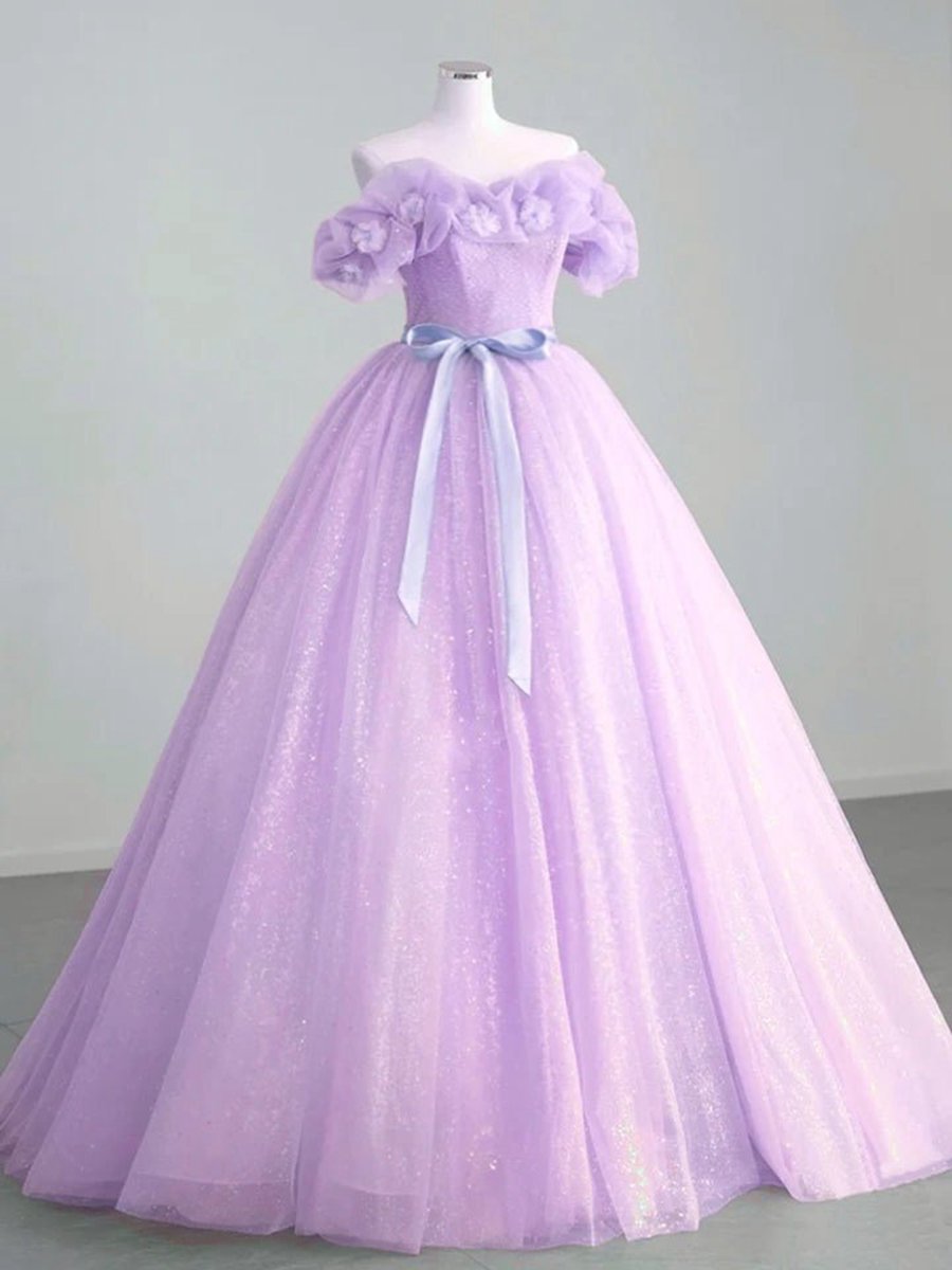 A-line Off Shoulder Tulle Sage Long Prom Dresses