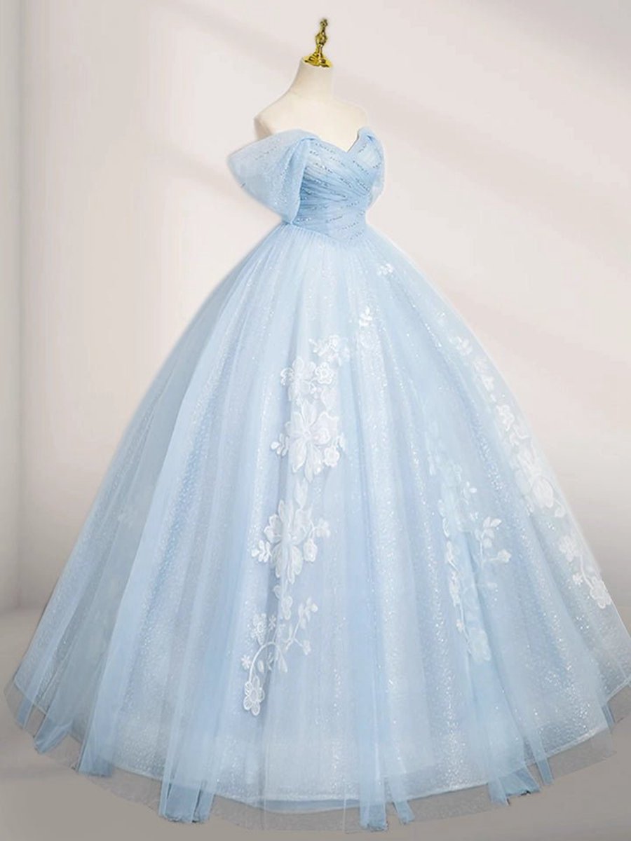 A-line Tulle Lace Long Prom Dresses Off Shoulder Dresses