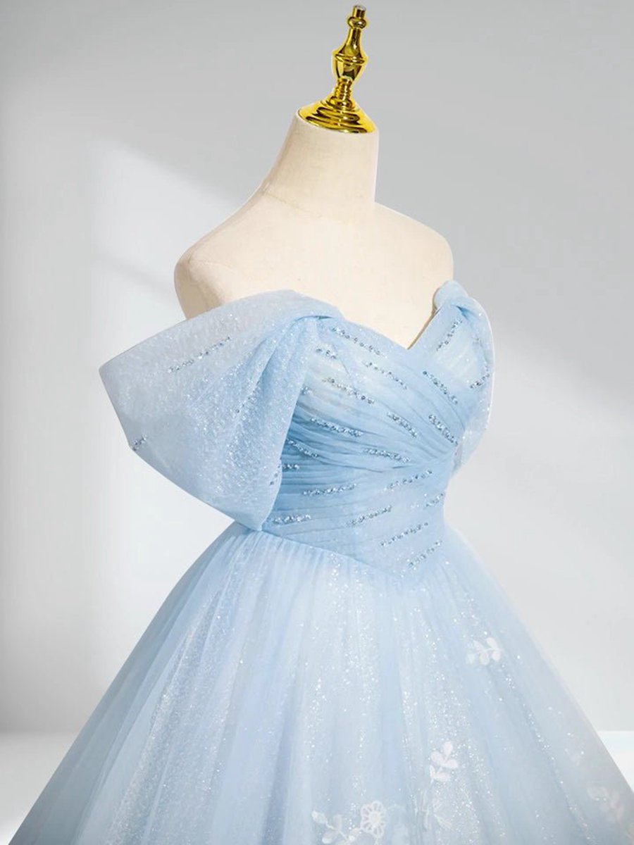 A-line Tulle Lace Long Prom Dresses Off Shoulder Dresses