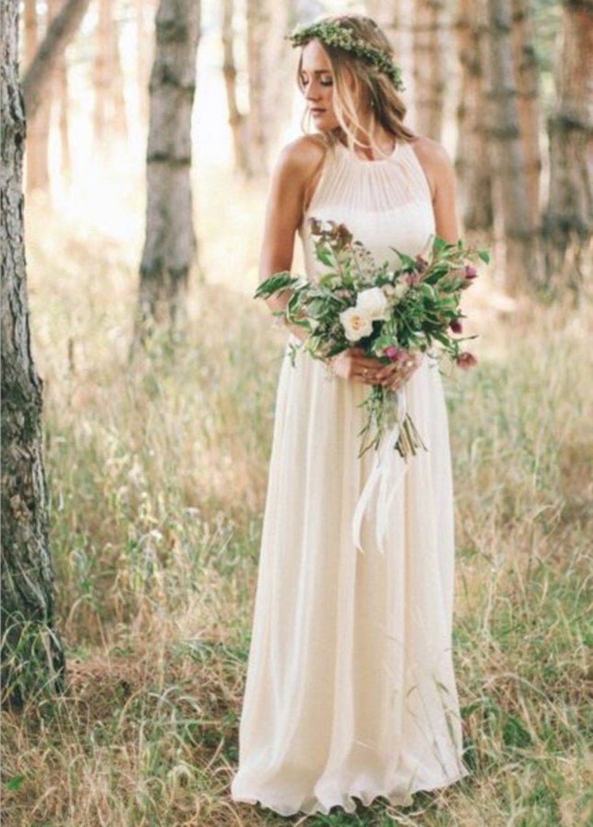 Elegant Bohemian Sleeveless Long A-line Chiffon Wedding Dresses