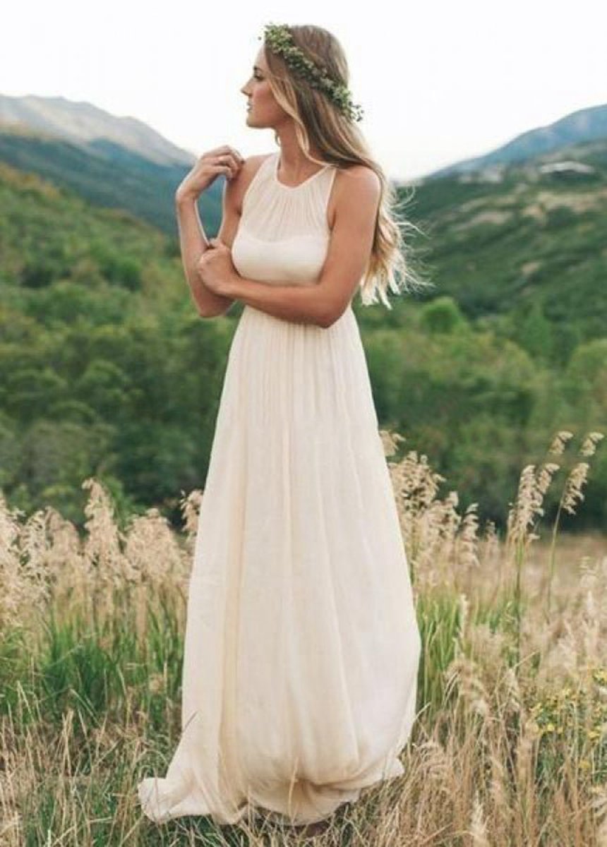 Elegant Bohemian Sleeveless Long A-line Chiffon Wedding Dresses