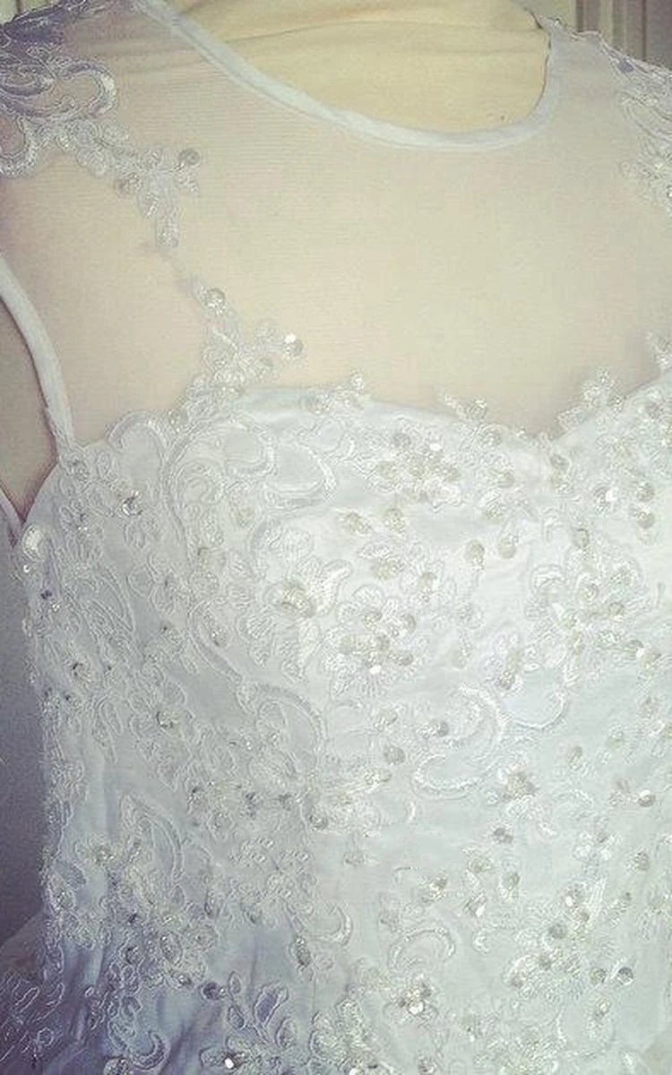 Jewel Neck Sleeveless Appliqued A-line Beading Tulle Wedding Dresses
