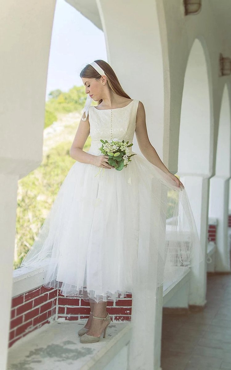 1950S Vintage Deep V Back Sleeveless Short Tulle Wedding Dresses