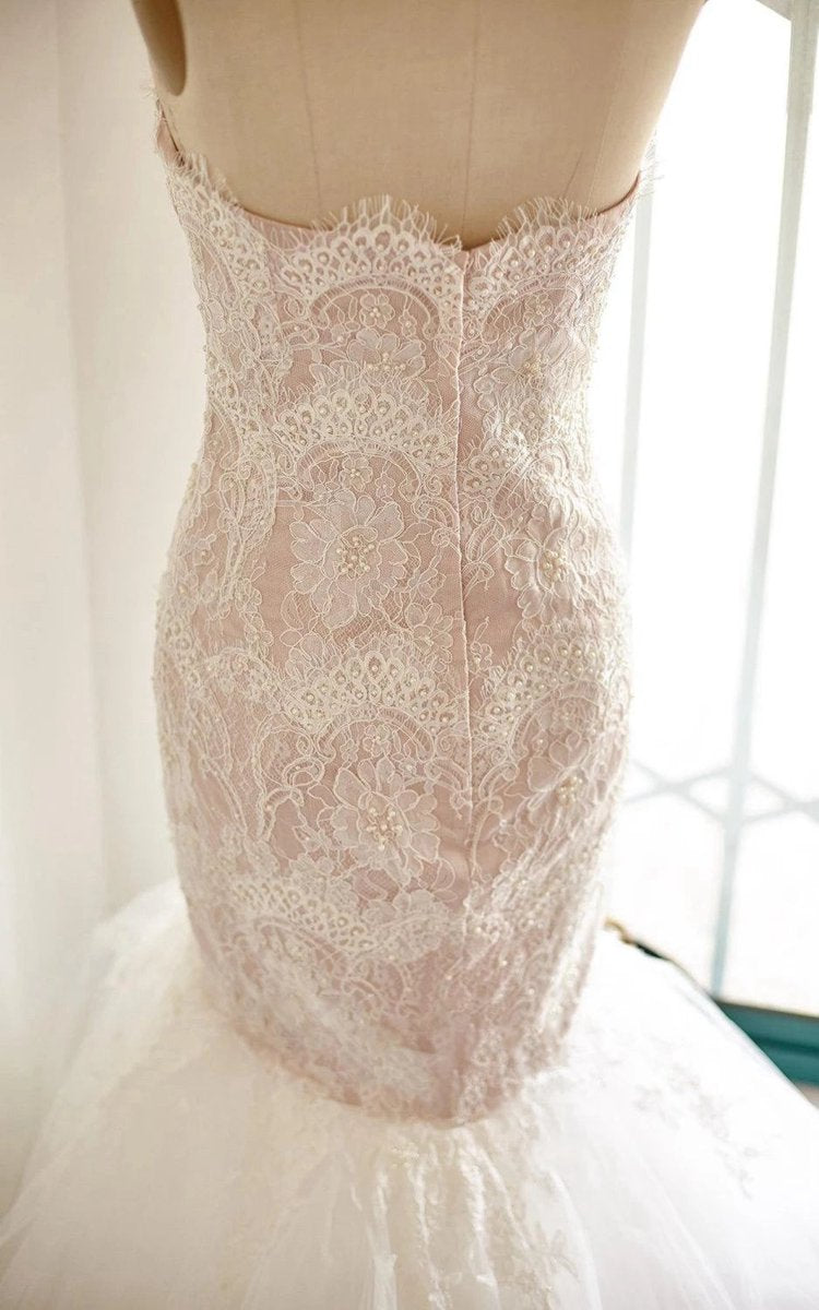 Mermaid Sweetheart Sleeveless Tulle Lace Wedding Dresses with Beading