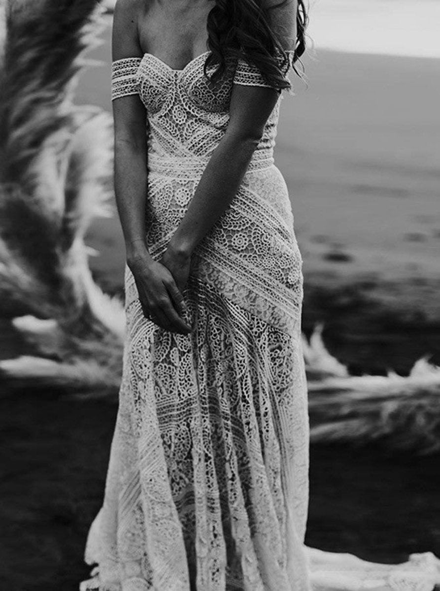 Mermaid Off-the-Shoulder Backless Lace Beach Wedding Dresses