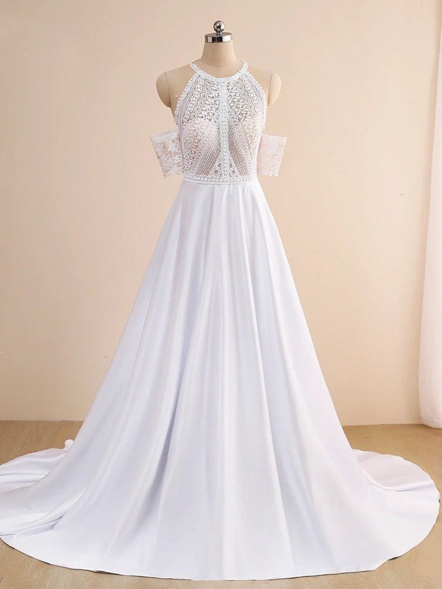 Lace Appliques A-line Sleeveless Boho Off the Shoulder Wedding Dresses