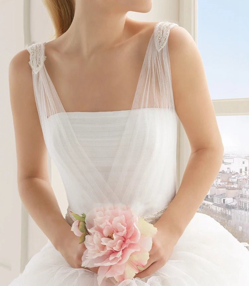 Stunning Top-ruched Layered Gown with Beaded Tulle Straps