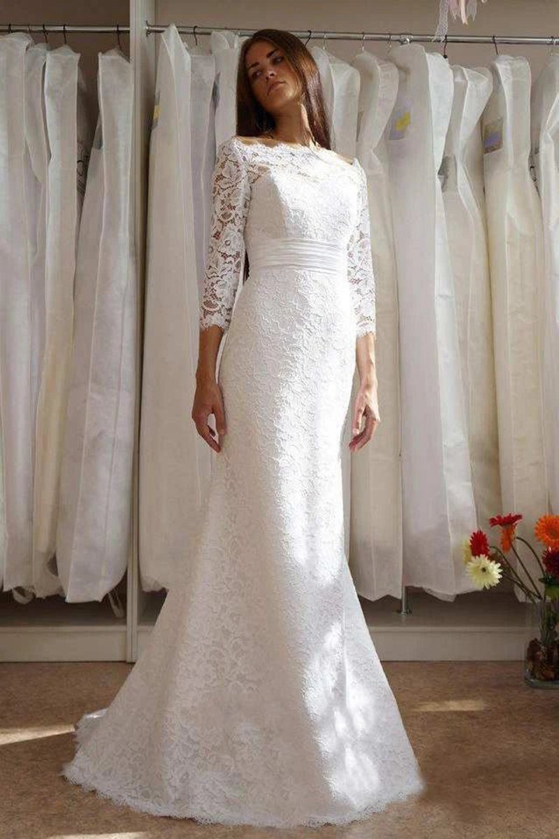 Mermaid Trumpet Long Sleeve Satin Lace Wedding Dresses