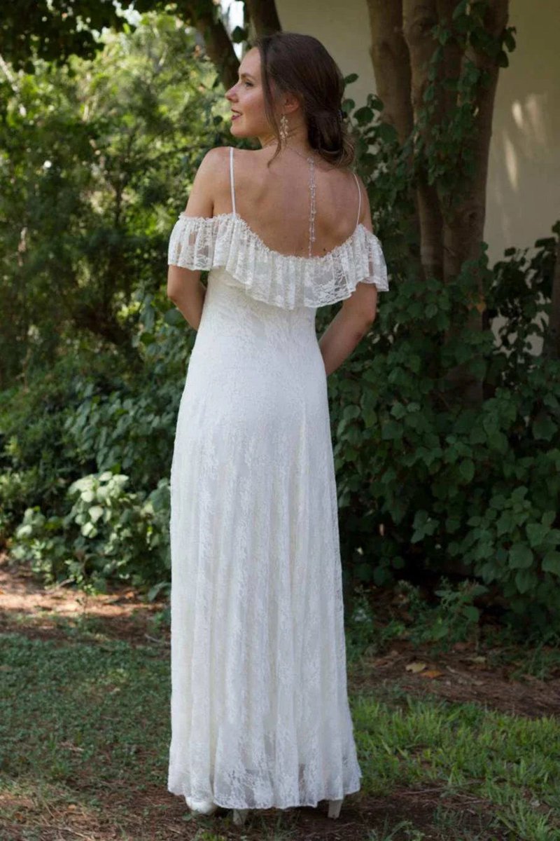 Spaghetti Straps Off-The-Shoulder Lace Floor-Length Wedding Dresses