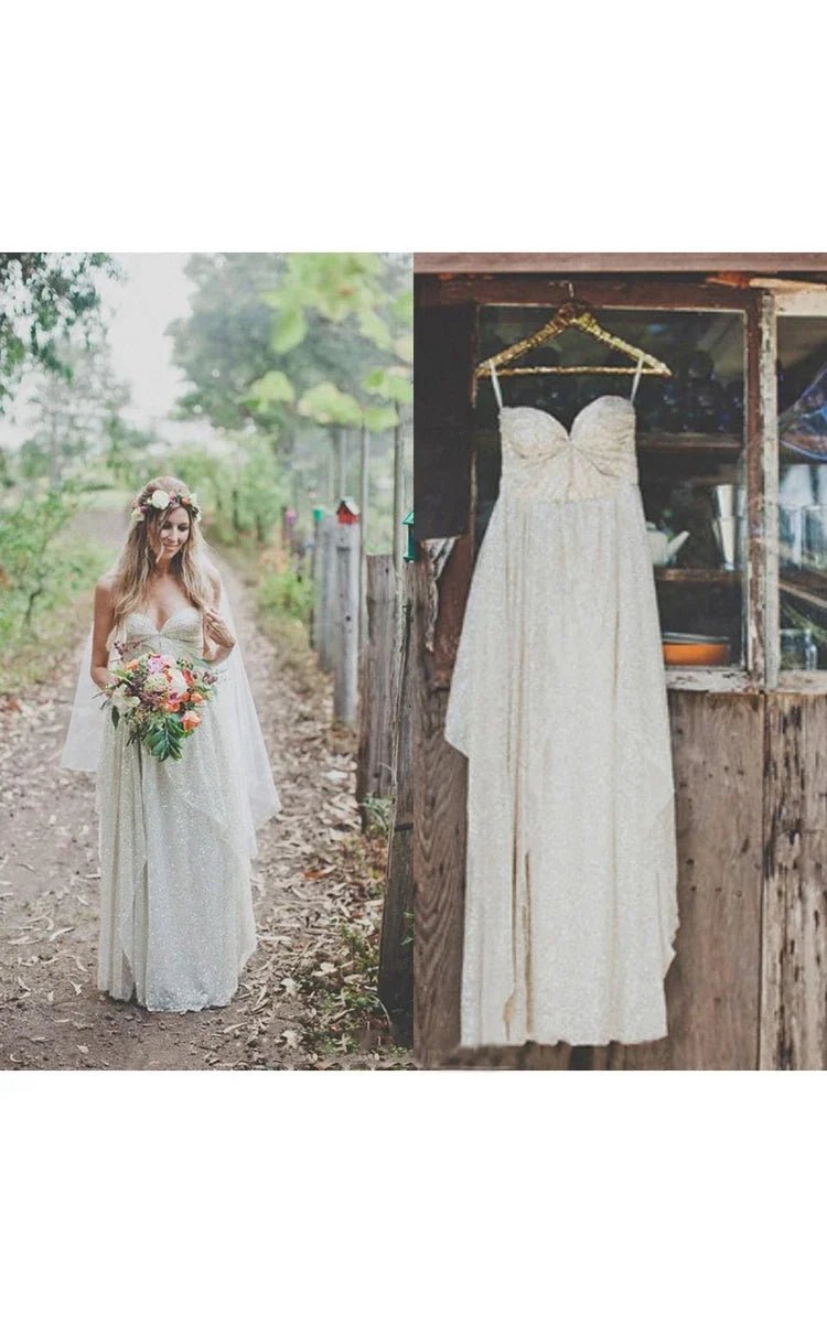 Glamorous Spaghetti Strap Sleeveless Floor-length Sweetheart Sequins Wedding Dresses