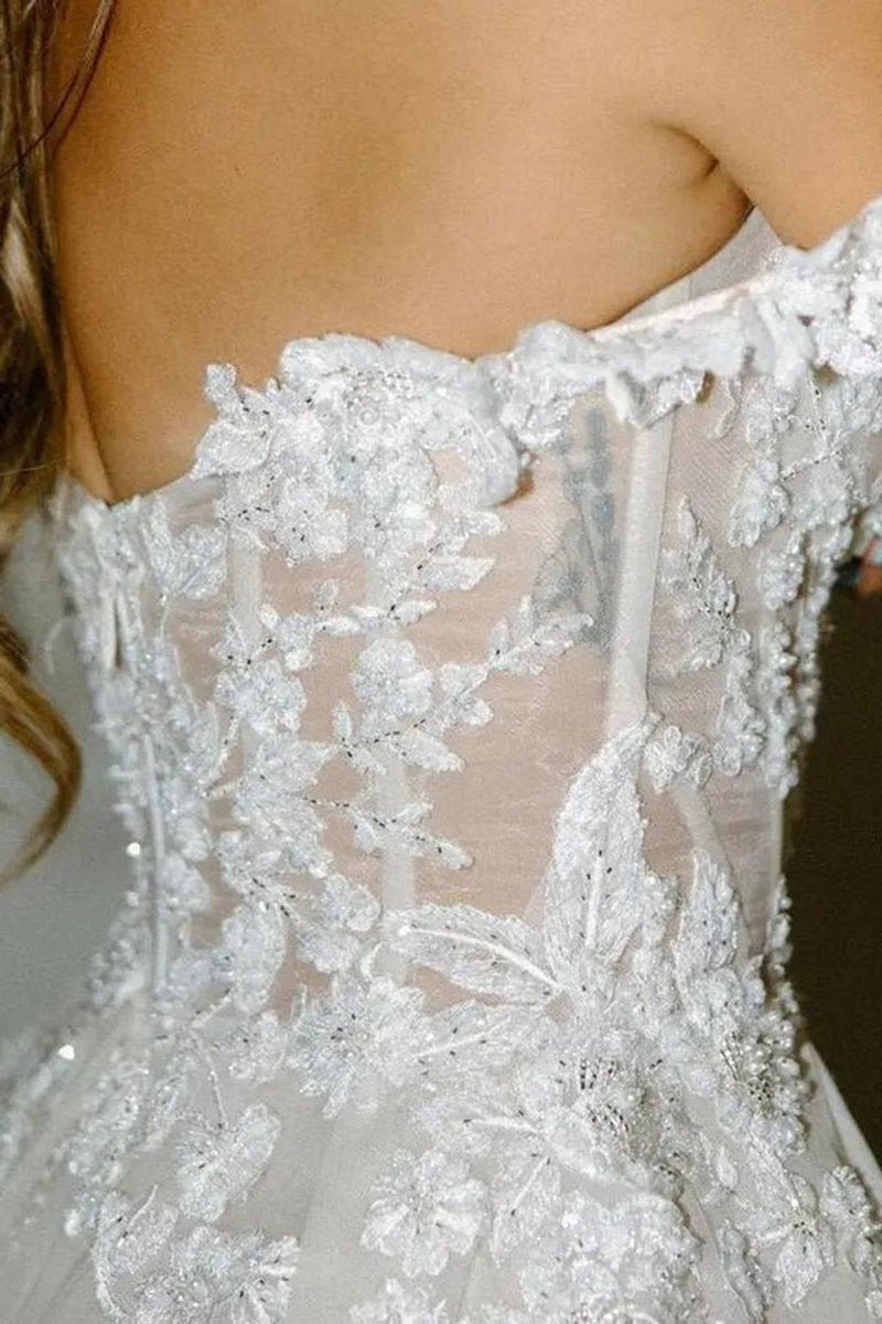 A-line Off the Shoulder Appliques Long Wedding Dresses Bridal Gown
