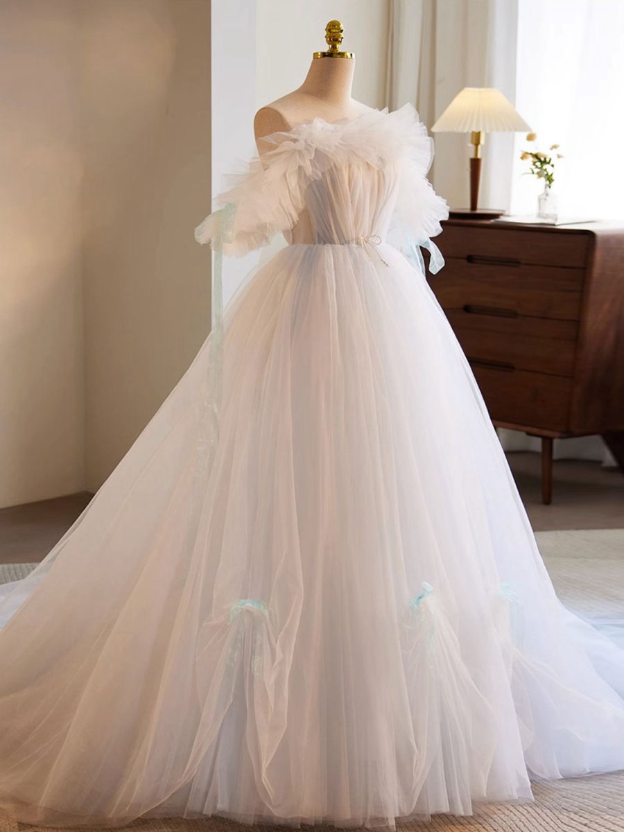 A-line Tulle Long Prom Dresses Formal Dresses
