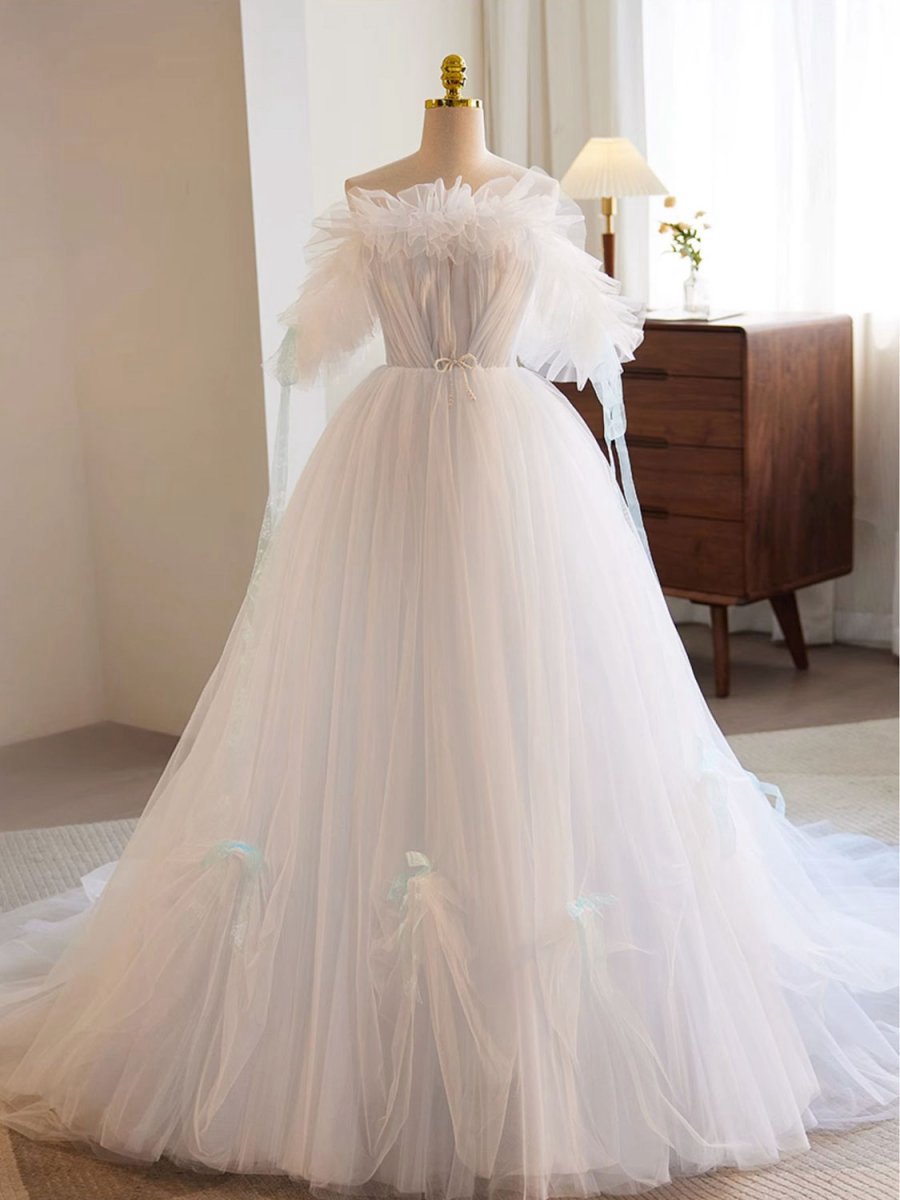 A-line Tulle Long Prom Dresses Formal Dresses