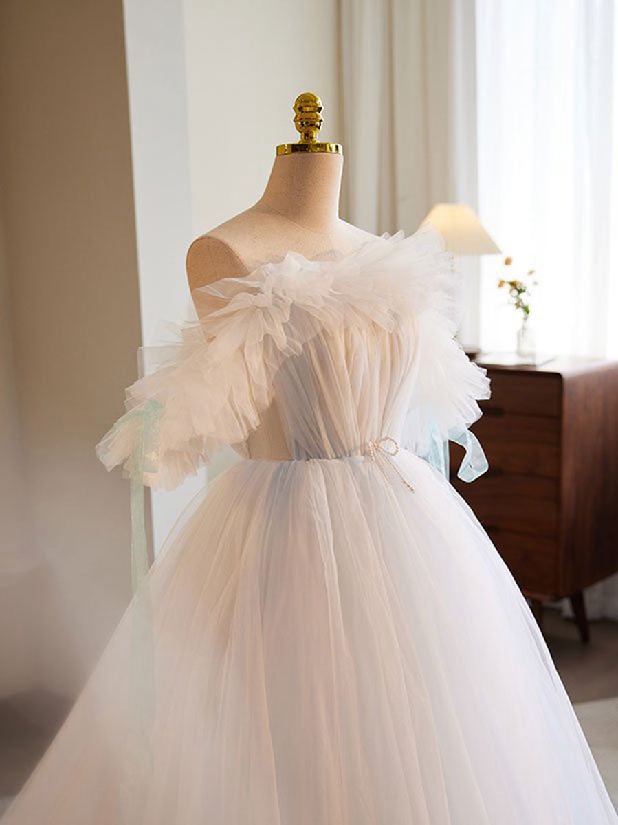 A-line Tulle Long Prom Dresses Formal Dresses
