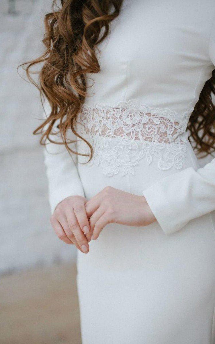 Bateau Long Sleeve Mermaid Dresses with Appliqued Waist