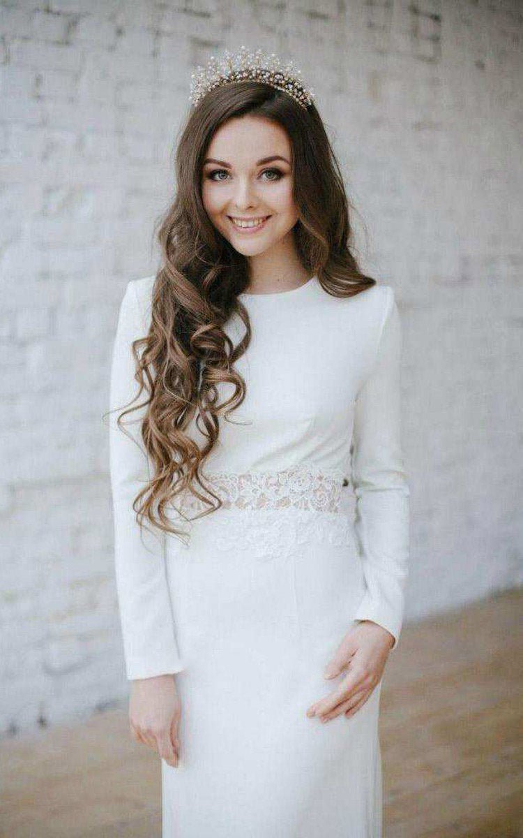 Bateau Long Sleeve Mermaid Dresses with Appliqued Waist