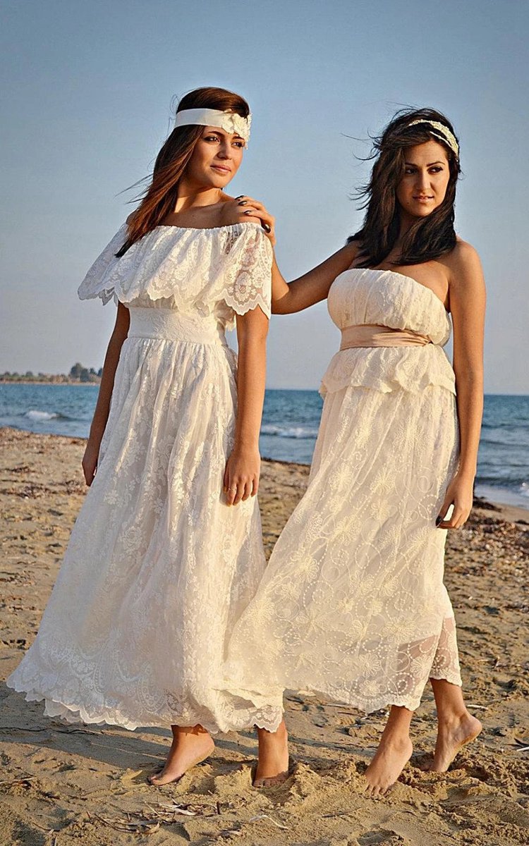 Boho Off-The-Shoulder Empire Anckle-Length Lace Wedding Dresses with Sash