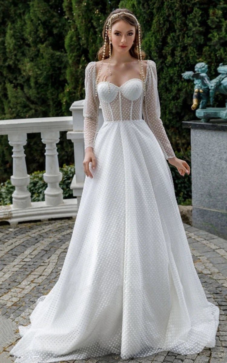 Vintage A-line Sweetheart Tulle Wedding Dresses with Sweep Train