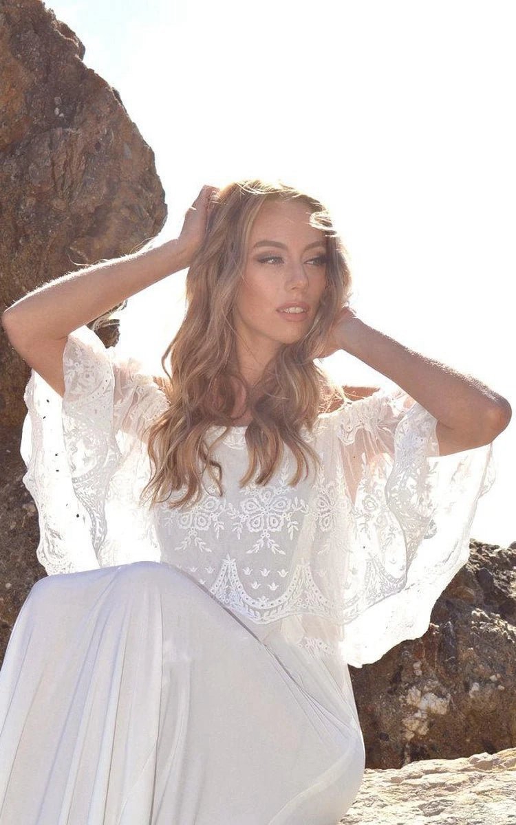 Off-The-Shoulder Lace Jersey Dresses with Embroideries Ruffles