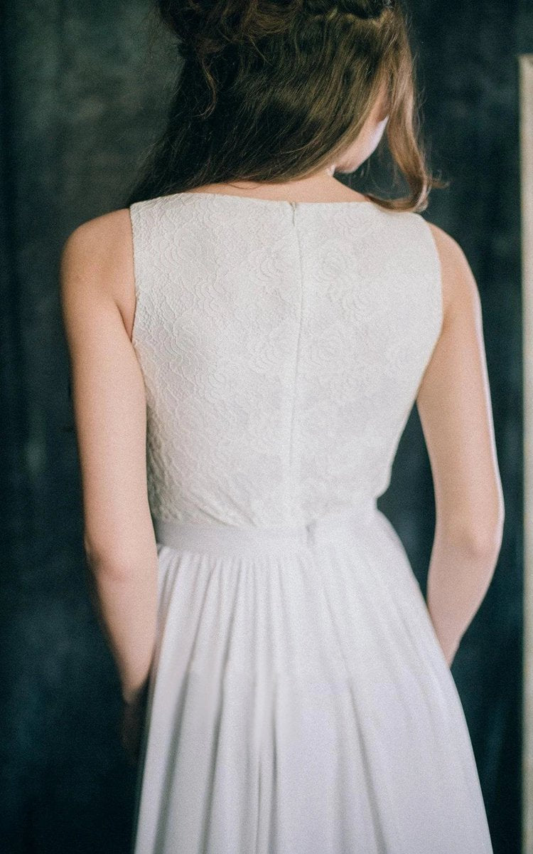 A-line Short Sleeveless Sleeve Chiffon Lace Satin Dresses
