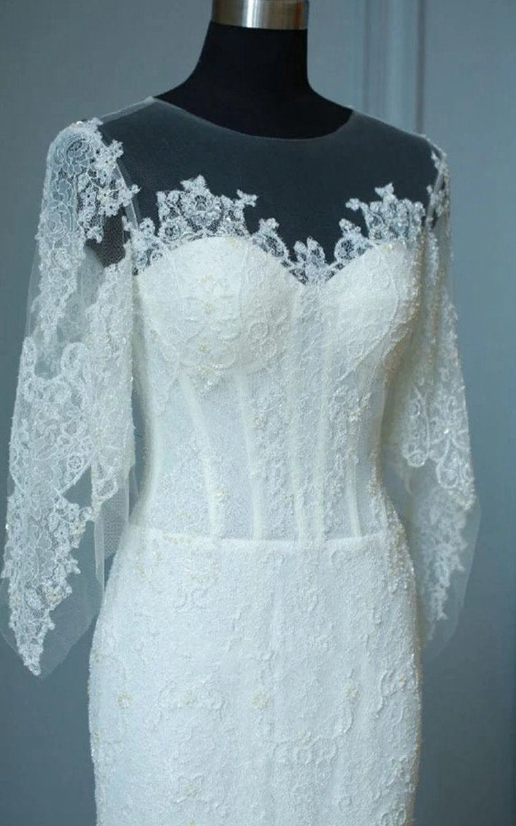 Mermaid Sweep-Train Half Sleeve Bell Zipper Keyhole Lace Dresses