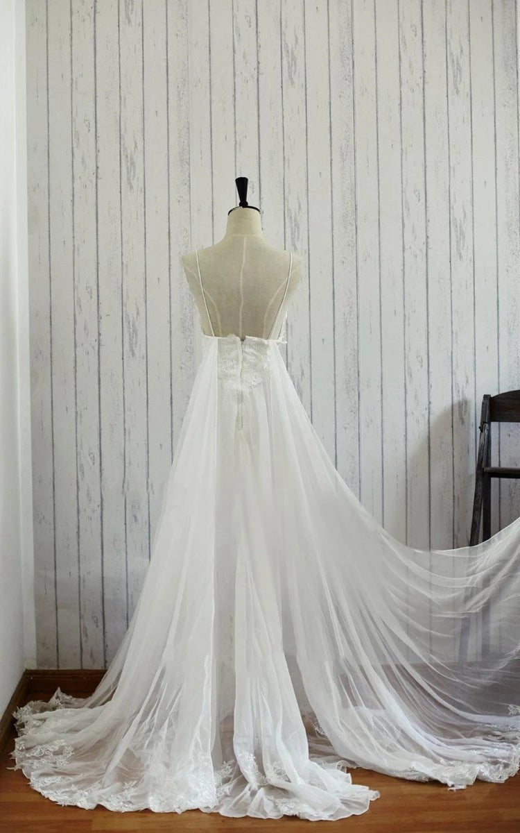 A-line Backless Chiffon Lace Satin Wedding Dresses
