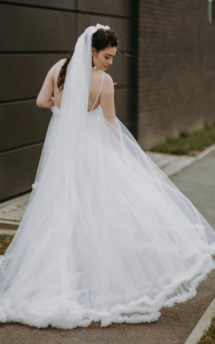 Modern A-line Tulle Spaghetti Neckline Sleeveless Wedding Dresses with Tie rs