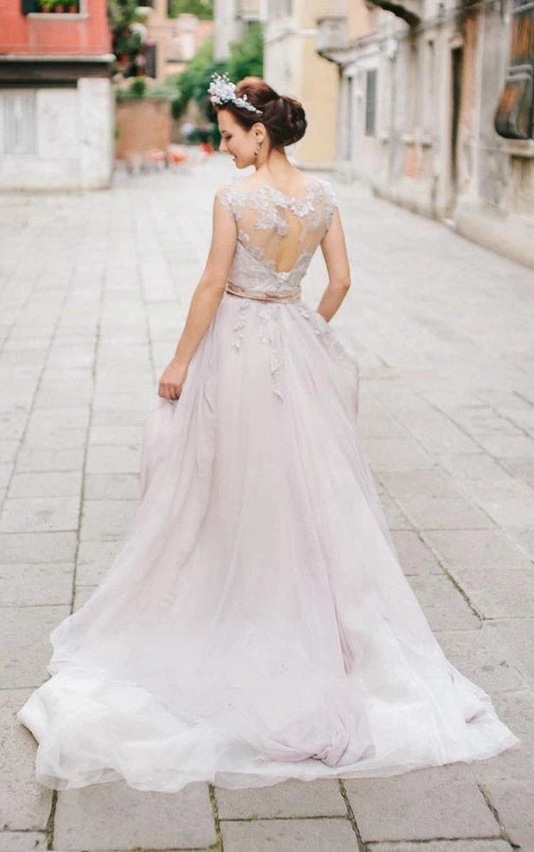 Romantic A-line Lace Tulle In Shade Wedding Dresses