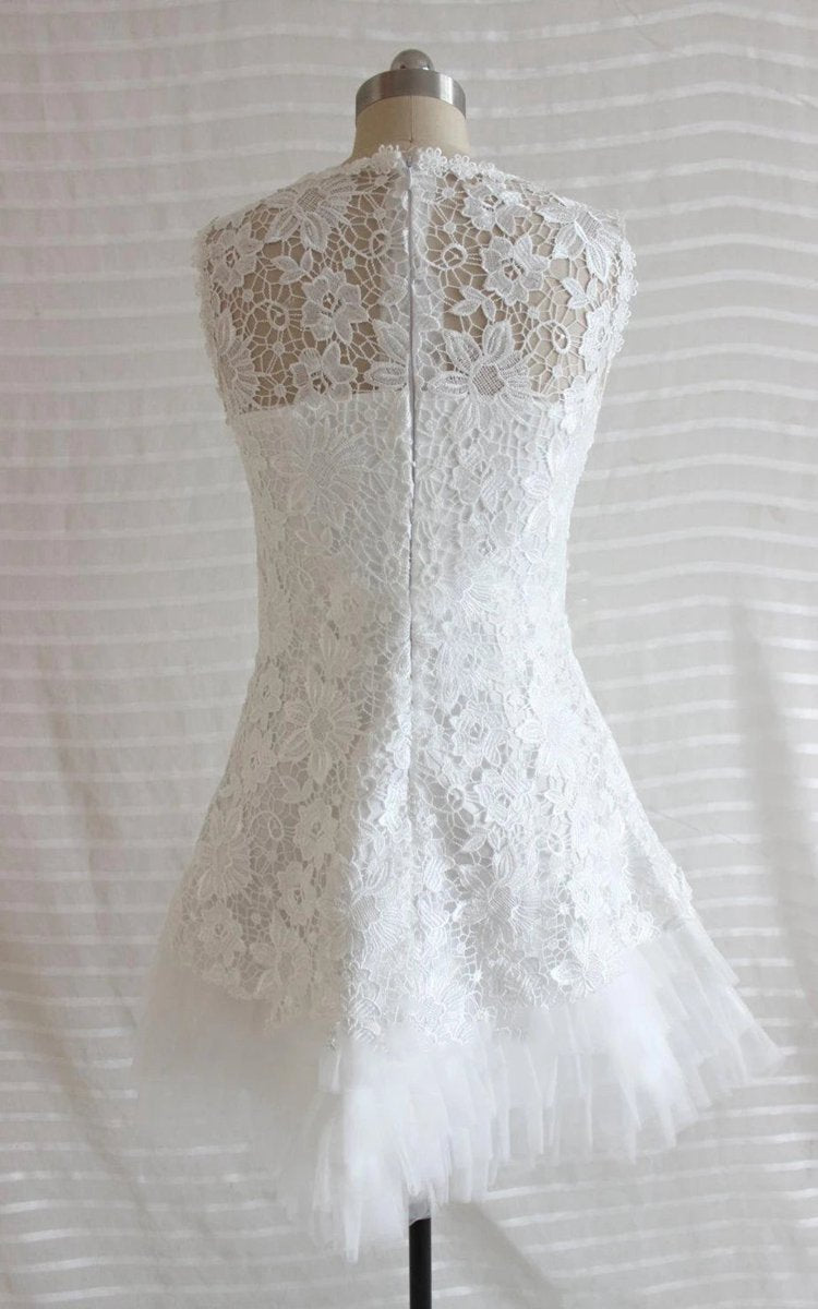 A-line Short Tulle Lace Satin Weddig Dresses