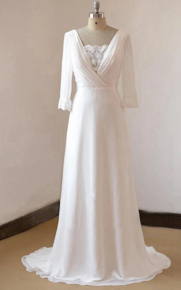 A-line Chiffon Lace Satin Weddig Dresses