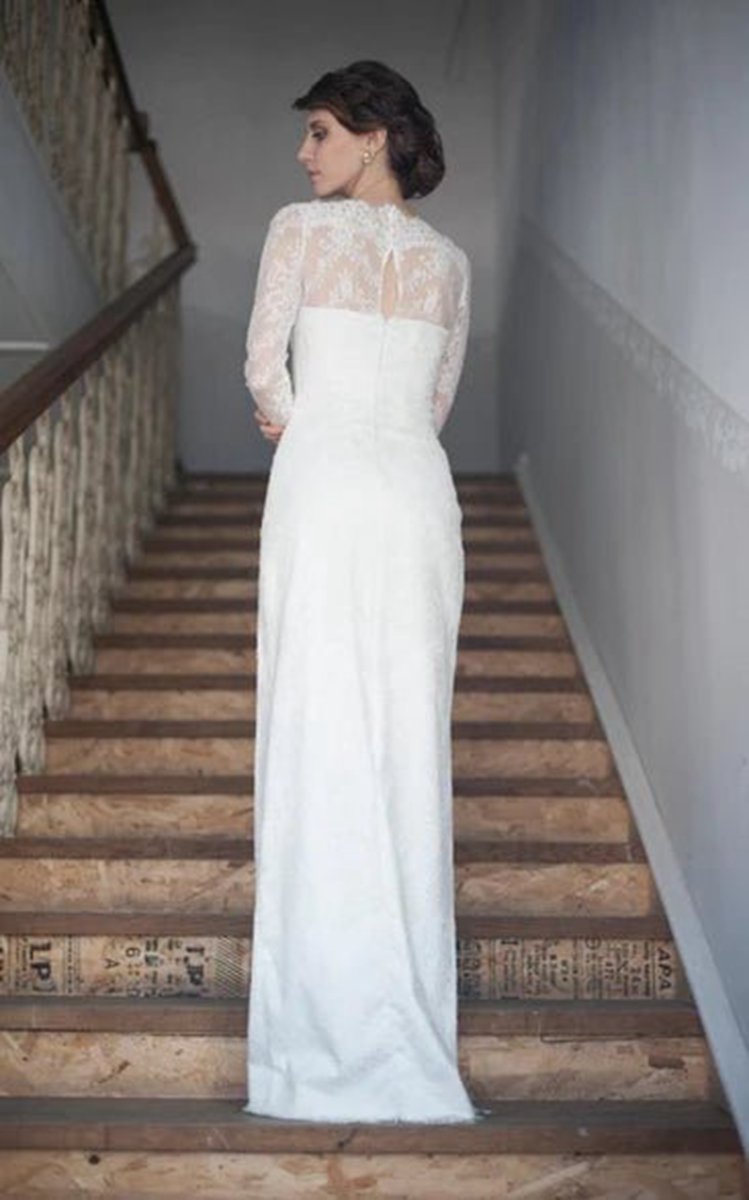 Gorgeous High-Neck Long Illusion Sleeve Mermaid Bridal Gown with Split Side