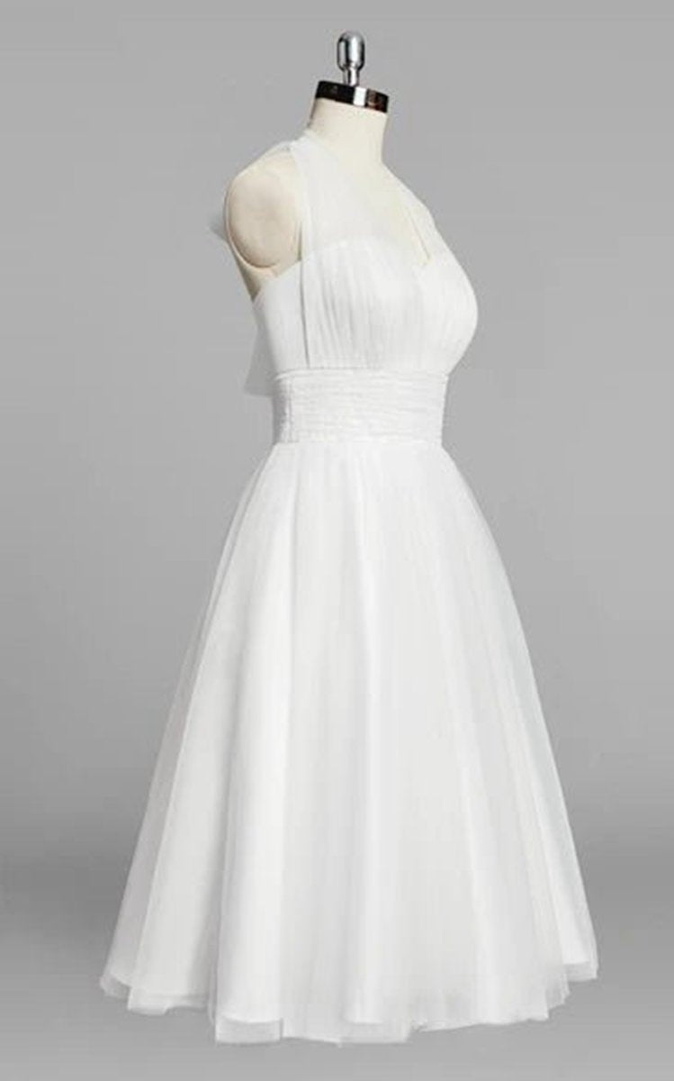 Halter A-line Short Tulle Wedding Dresses with Ruching