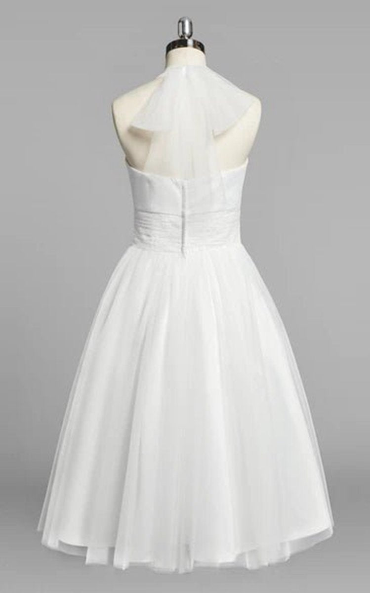 Halter A-line Short Tulle Wedding Dresses with Ruching
