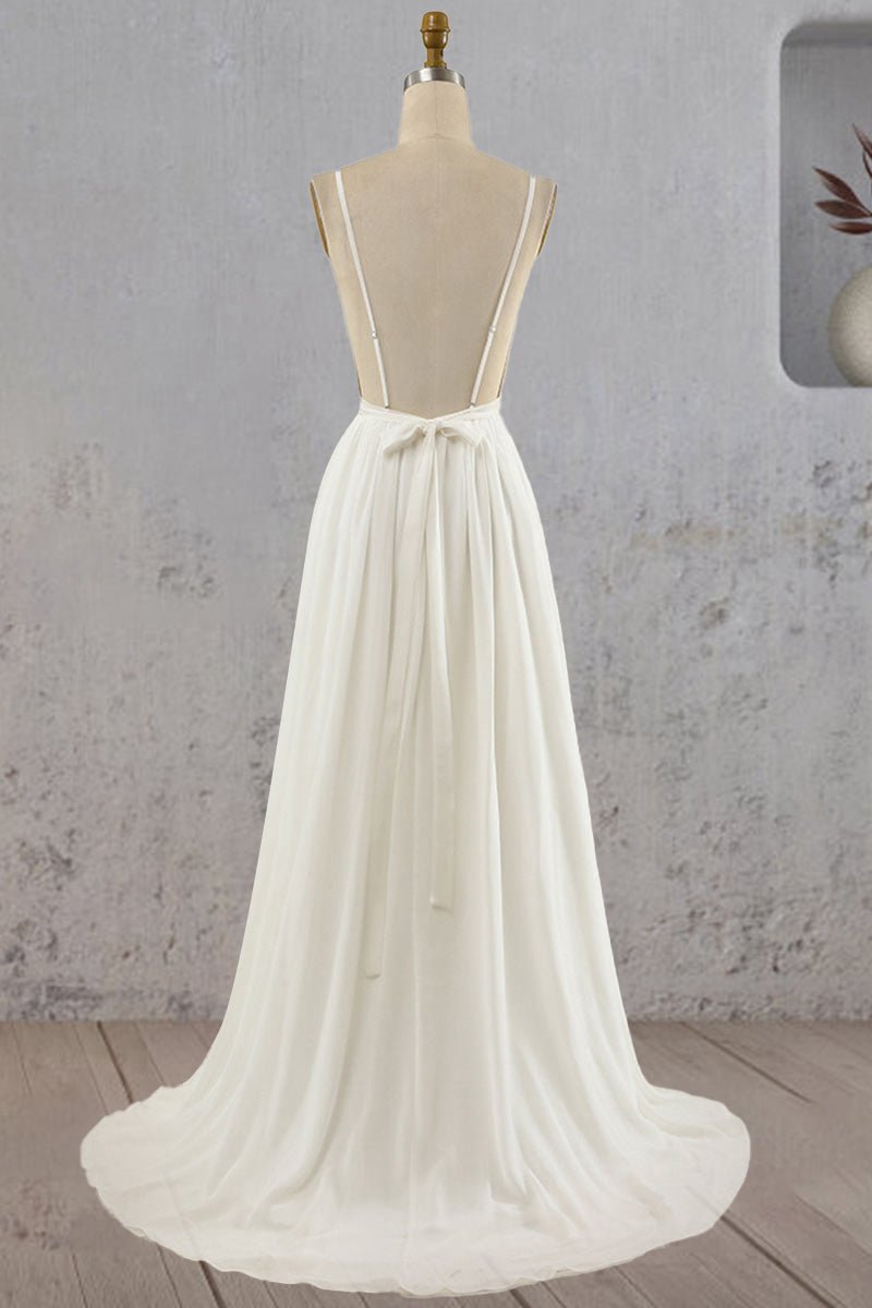 A-line V Neck Straps Spaghetti Sheath Chiffon Wedding Dresses