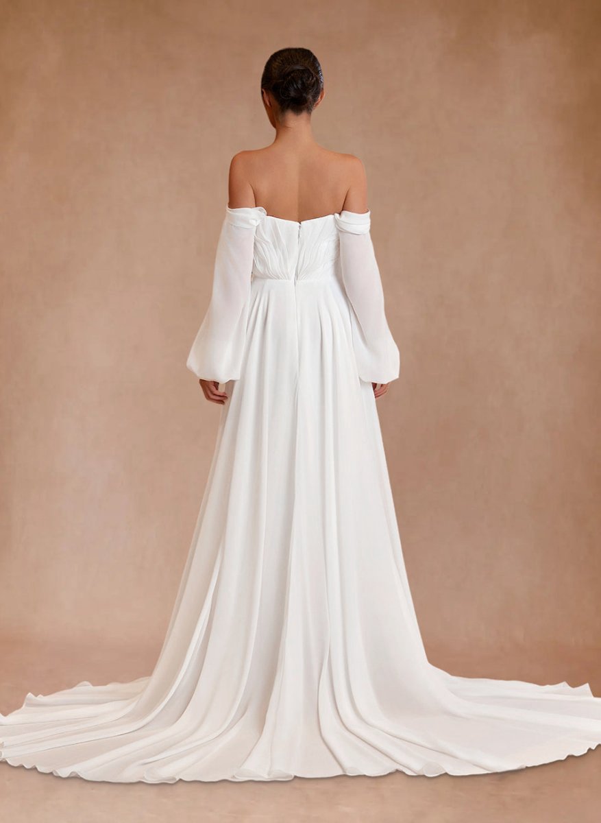 A-line Sweetheart Long Sleeves Chiffon Sweep Train Wedding Dresses