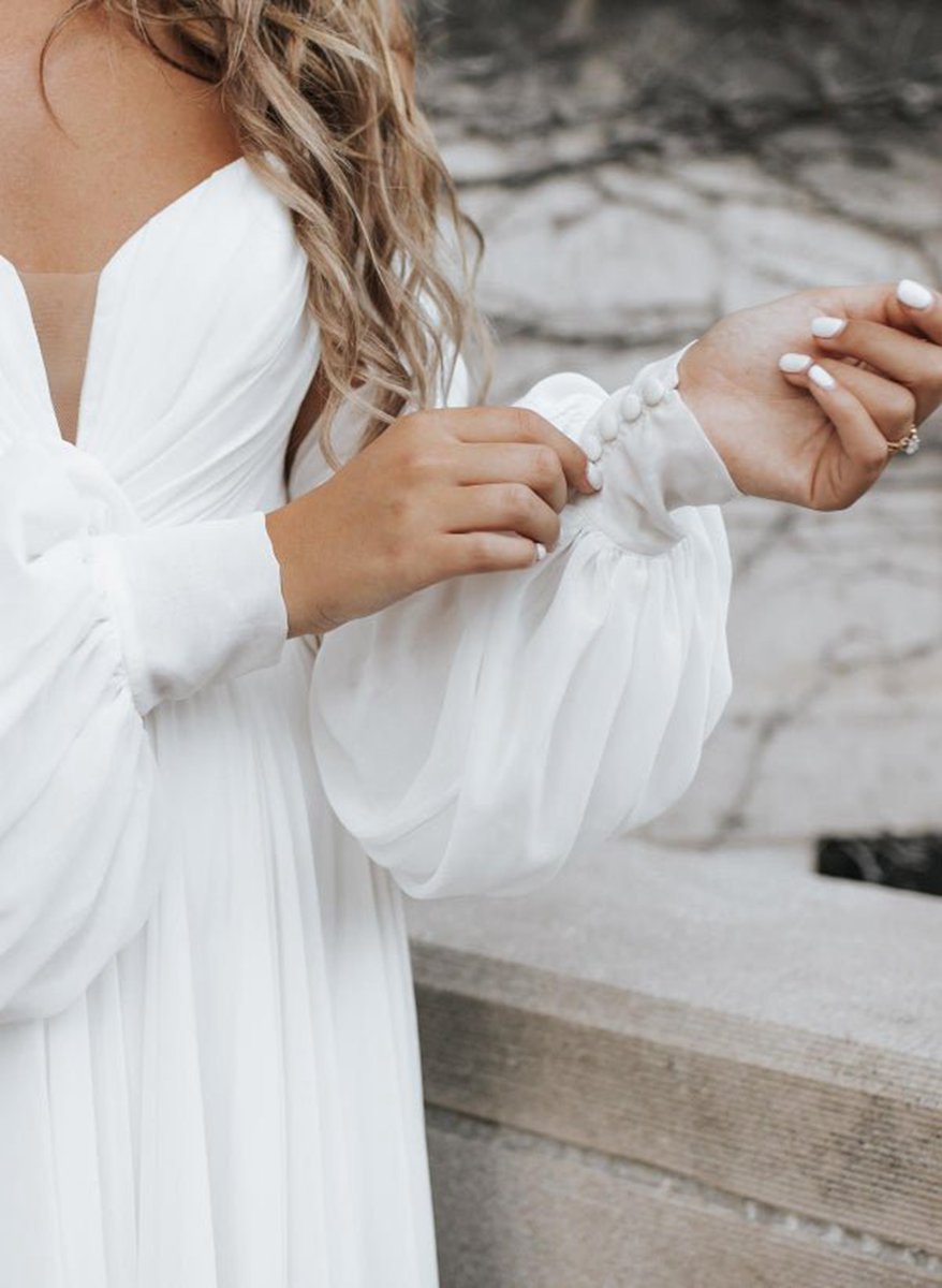 A-line Sweetheart Long Sleeves Chiffon Sweep Train Wedding Dresses