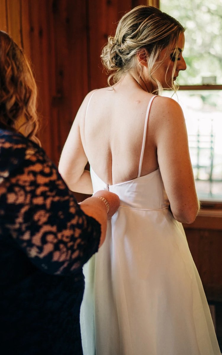 Romantic Spaghetti V-neck A-line Satin Wedding Dresses with Open Back