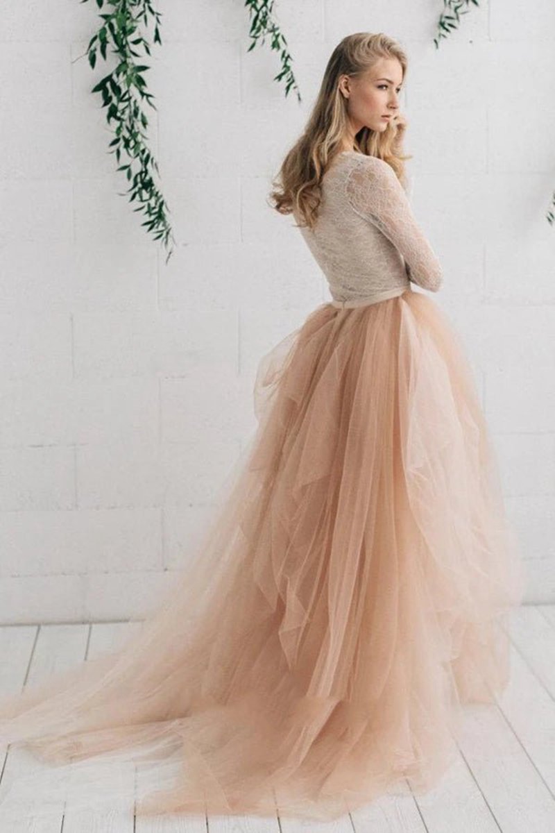 Tulle Satin Tie rs Zipper V Neck Long Sleeves Wedding Dresses