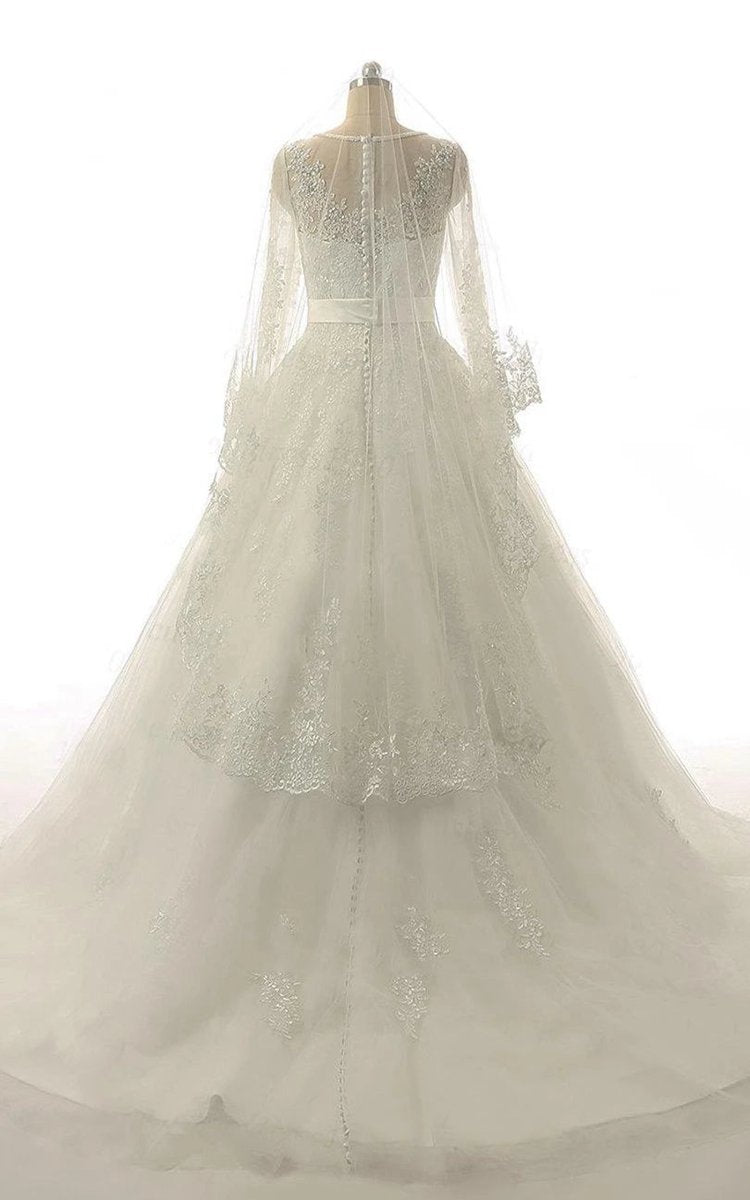 A-line Long Sleeve Tulle Lace Weddig Dresses