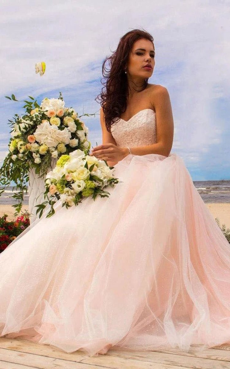 Ball Gown Tulle Lace Satin Strapless Weddig Dresses