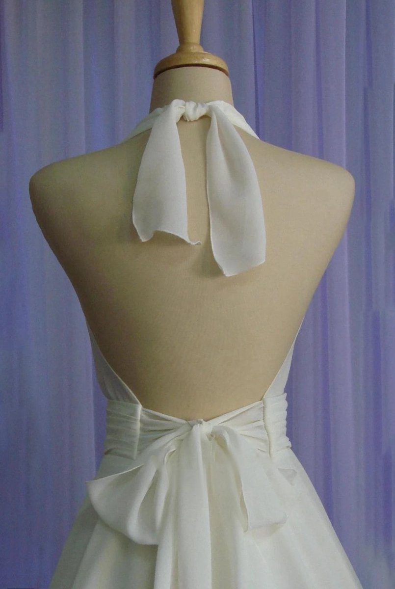 Vintage Tea-Length Chiffon Wedding Dresses with Halter Neck and Bow