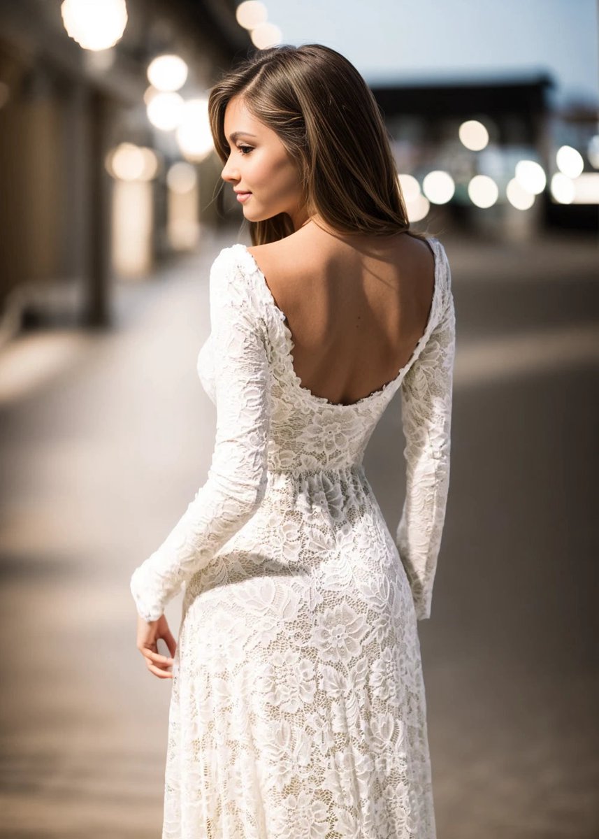 Vintage Floral Boho Lace Wedding Dresses with Sleeves Modest Boat Neck Low-V Back Princess Bridal Gown